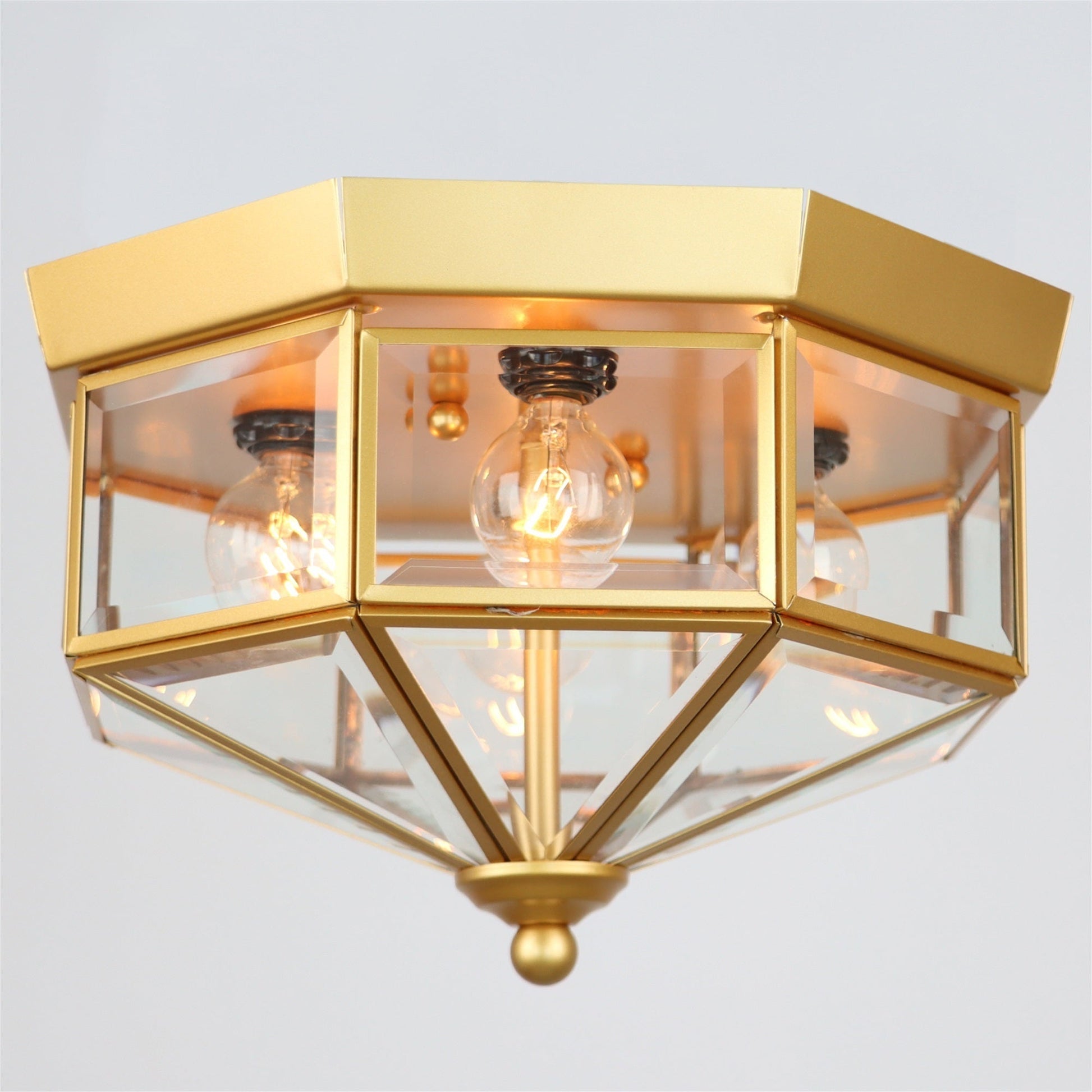 4 Light Industrial Flush Mount Ceiling Light Fixtures Beveled Glass Close to Ceiling Fixtures for Stairway, Hall, Closet, Porches, Bedroom Gold - US Stores