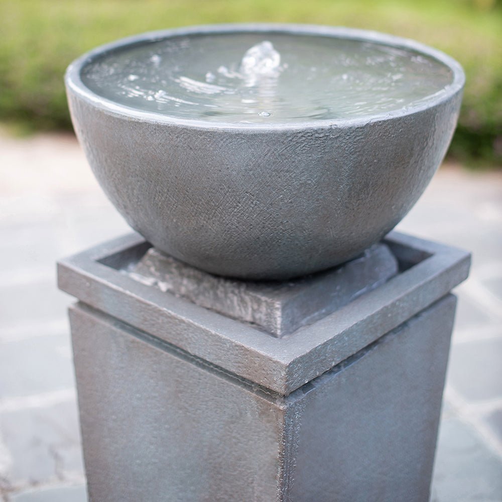 44.5" Polyresin Gray Zen Bowl Water Fountain, Outdoor Bird Feeder /Bath Fountains, Relaxing Water Feature for Garden Lawn Backyard Porch - US Stores