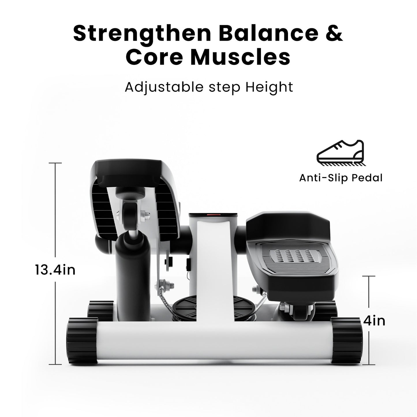 Mini Fitness Stepper, Hydraulic Fitness Stepper with Resistance Bands and Display, Silent Design, Weight Capacity 300LBS, Portable Stepper for Total Body Workout,11.3"L x 12.6"W x 7.8"H,White