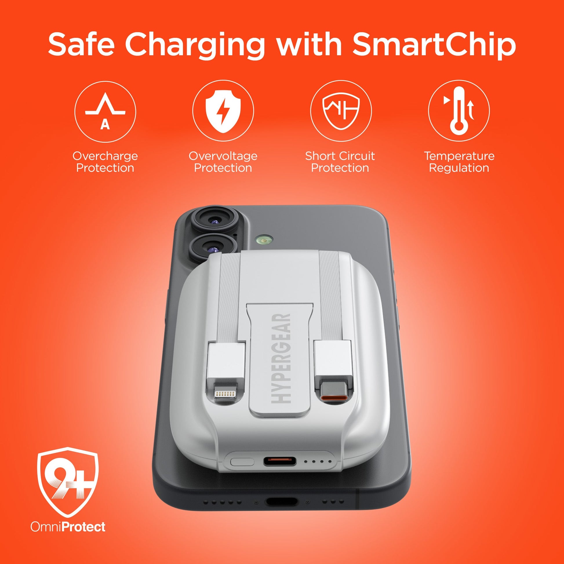 5,000mAh | Mag Grip Go Magnetic Wireless Fast Charge Power Bank with Built - In Cables | White - US Stores