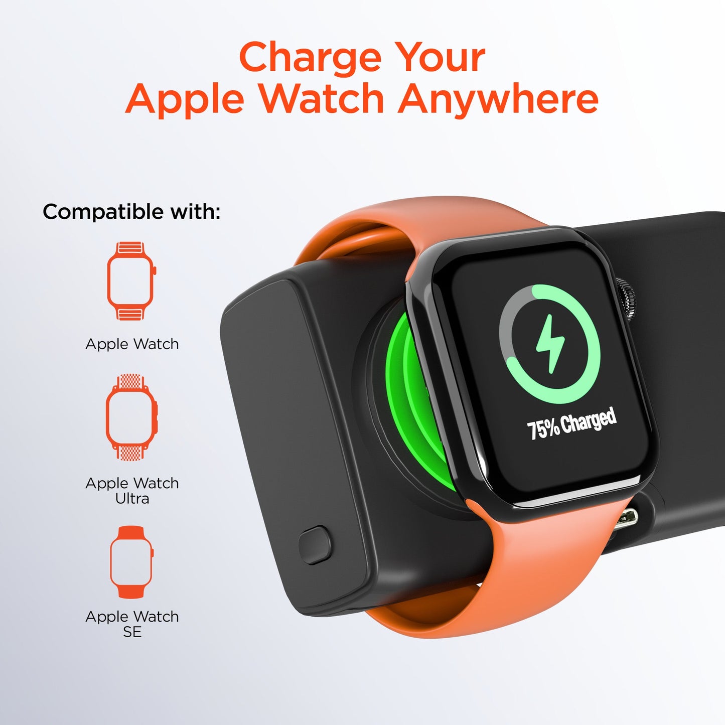 5,000mAh | Power Pack Nano Ultra-Mini Power Bank with Built-In Apple Watch Charger | Black - US Stores
