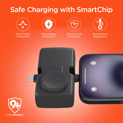 5,000mAh | Power Pack Nano Ultra-Mini Power Bank with Built-In Apple Watch Charger | Black - US Stores