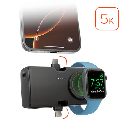 5,000mAh | Power Pack Nano Ultra-Mini Power Bank with Built-In Apple Watch Charger | Black - US Stores