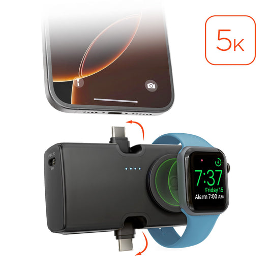 5,000mAh | Power Pack Nano Ultra-Mini Power Bank with Built-In Apple Watch Charger | Black - US Stores