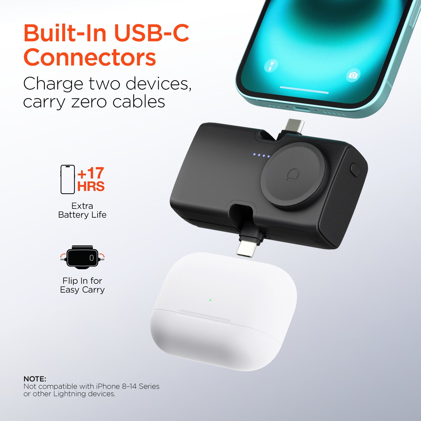 5,000mAh | Power Pack Nano Ultra-Mini Power Bank with Built-In Apple Watch Charger | Black - US Stores