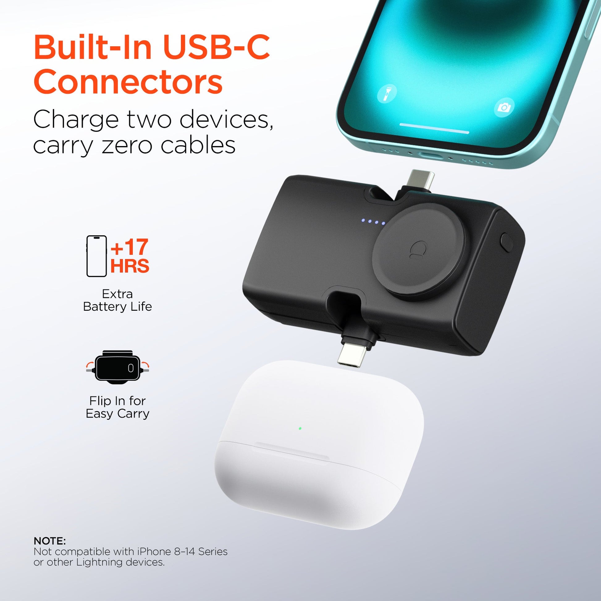 5,000mAh | Power Pack Nano Ultra-Mini Power Bank with Built-In Apple Watch Charger | Black - US Stores