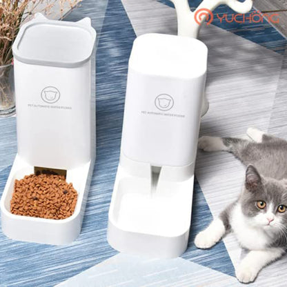 Automatic Pet Feeder and Waterer Set for Cats and Dogs - Easy-to-Clean, Convenient, White - Care Taking Made Simple