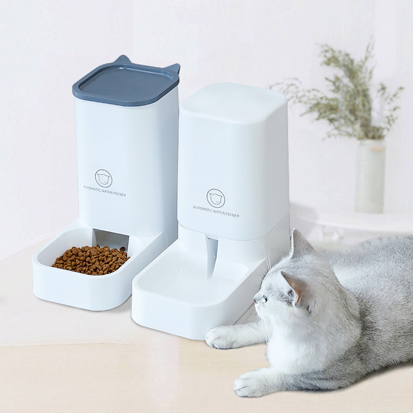 Automatic Pet Feeder and Waterer Set for Cats and Dogs - Easy-to-Clean, Convenient, White - Care Taking Made Simple