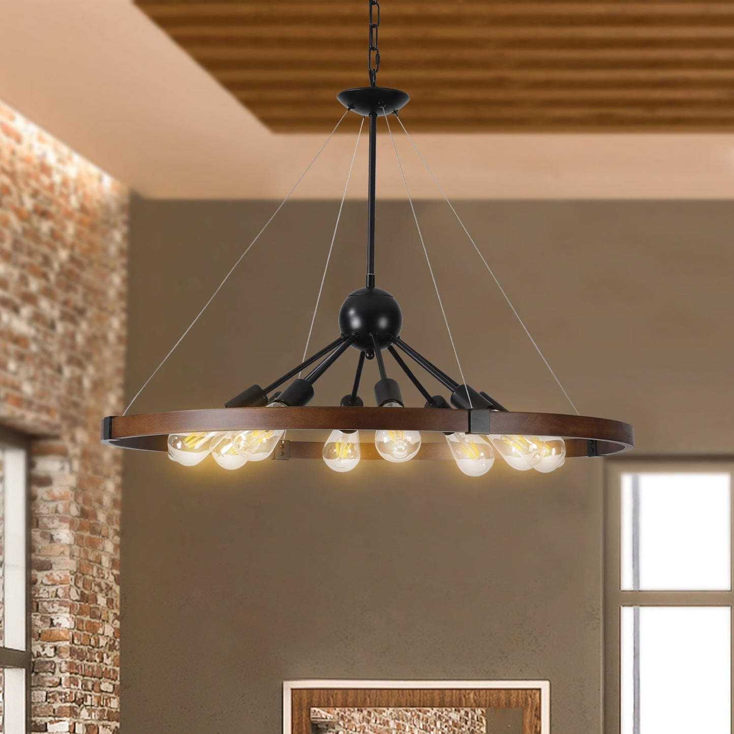 8 - Light Retro Farmhouse Chandelier For Kitchen, Living room, Dining room Red and Walnut(No Bulbs) - US Stores