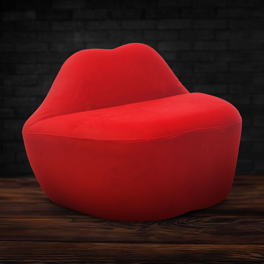 Glamorous Red Lip-Shaped Chair - Velvet Upholstered, Cushioned Comfort, Durable Wood Structure, Unique Statement Piece for Home Decor, Master Series