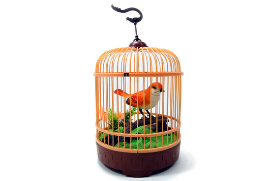 AZ Trading & Import Singing & Chirping Bird In Cage - Realistic Sounds & Movements (Orange)