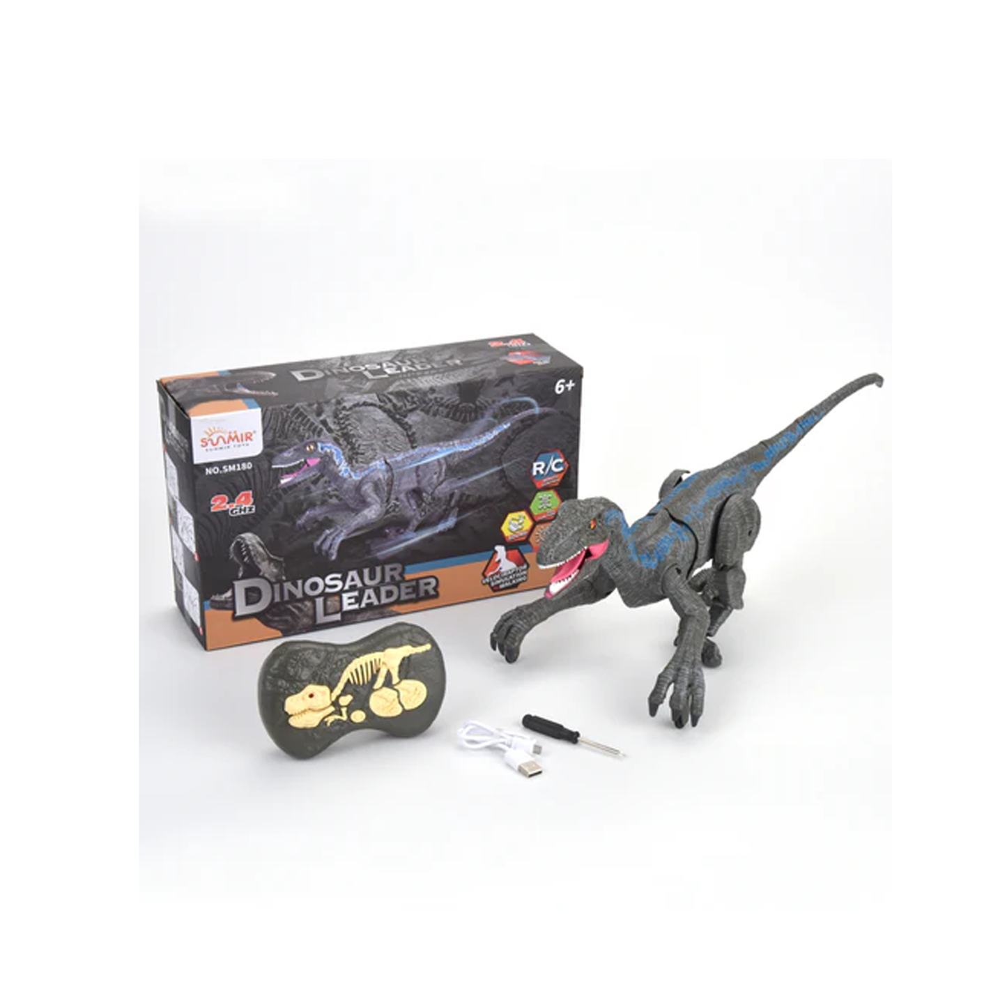 AZ Trading & Import Remote Control Dinosaur Velociraptor With  LED Lights (Gray)