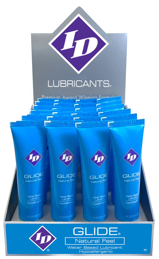 ID Glide Natural Feel Water-Based Lubricant – 1 fl oz Tubes, 24-Count Display