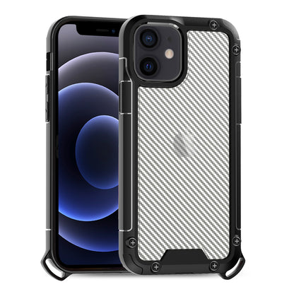 Reiko Shockproof PC Bumper Case With Carbon Fiber Pattern  For iPhone 12 Mini