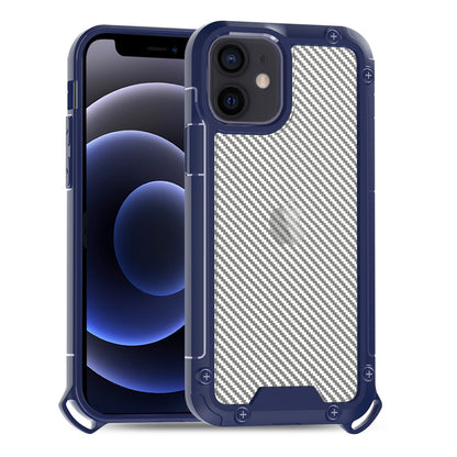 Reiko Shockproof PC Bumper Case With Carbon Fiber Pattern  For iPhone 12 Mini