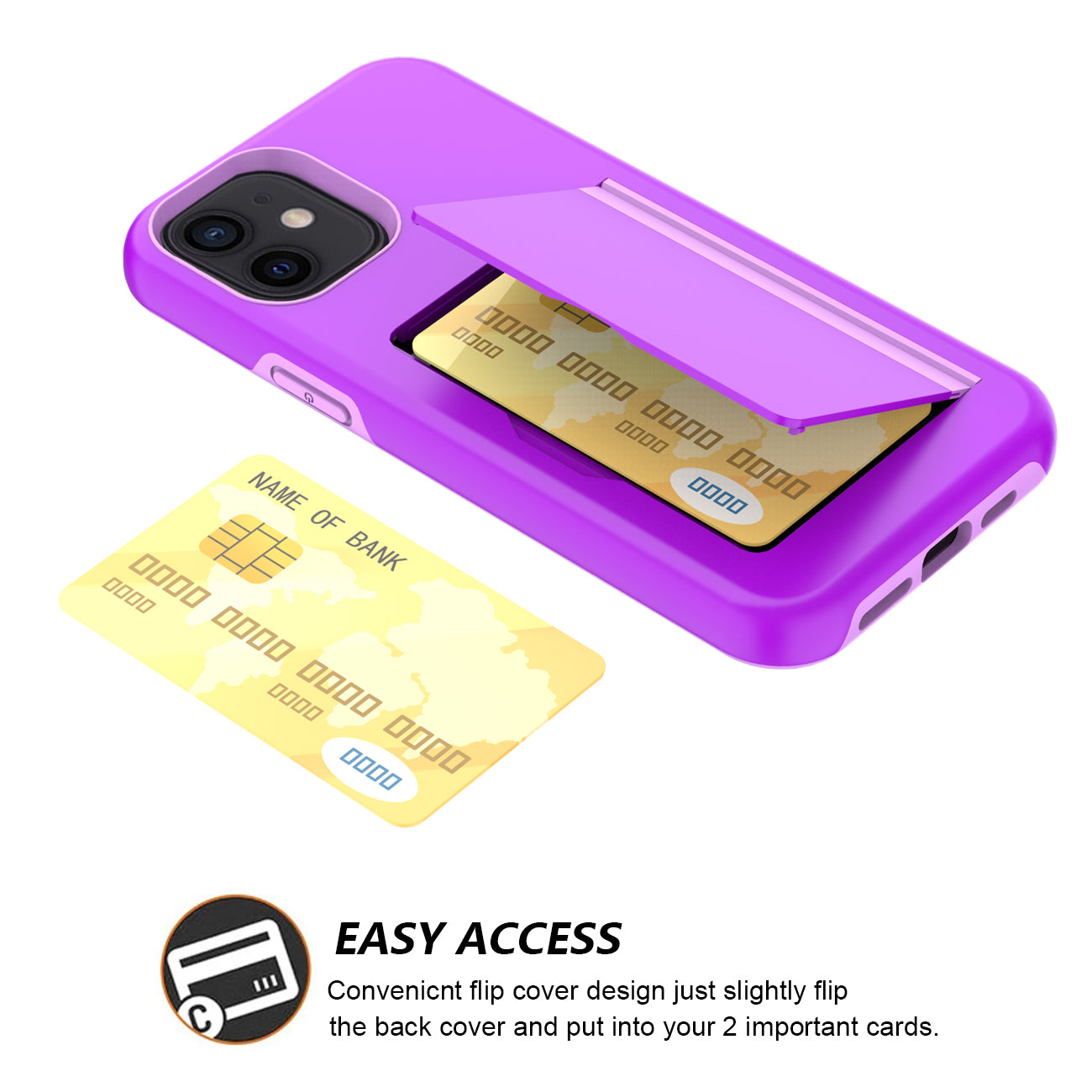 TPU PC Hybrid 2-in-1 Flip Card Holder Phone Case for Apple iPhone 12 Mini