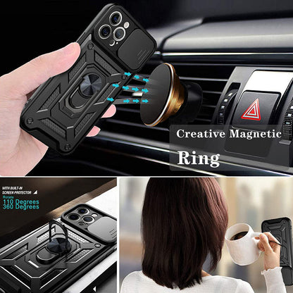 Kickstand Ring Holder with Slide Camera Cover TPU Shockproof Case and Magnetic Car Mount for APPLE IPHONE 12 PRO MAX