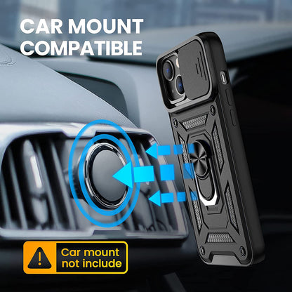 Kickstand Ring Holder with Slide Camera Cover TPU Magnetic Car Mount for APPLE IPHONE 13