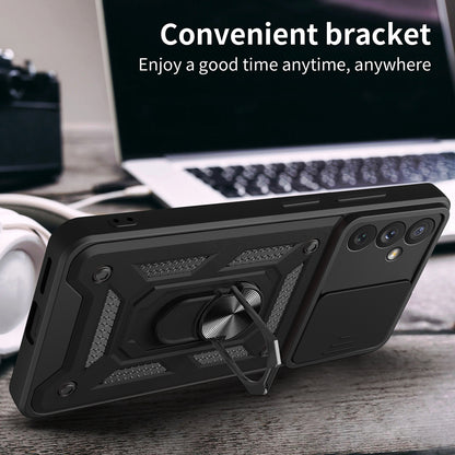 Kickstand Ring Holder with Slide Camera Cover TPU Magnetic Car Mount for GALAXY A34 5G In Black