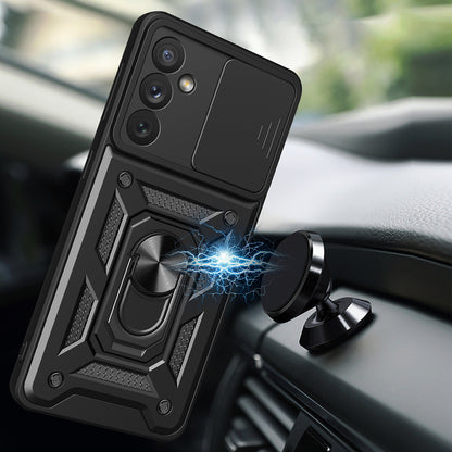 Kickstand Ring Holder with Slide Camera Cover TPU Magnetic Car Mount for GALAXY A34 5G In Black