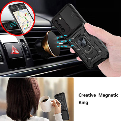 Kickstand Ring Holder with Slide Camera Cover TPU Shockproof Case and Magnetic Car Mount for SAMSUNG GALAXY S21/S30