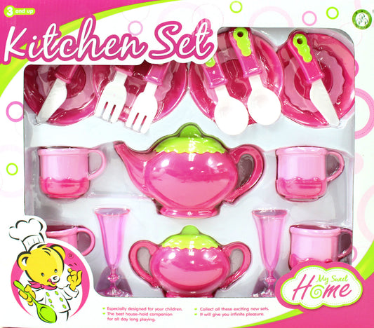 AZ Trading & Import Deluxe Pink Tea Set For Kids With Tea Pots, Cups, Dishes And Kitchen Utensils (18 pcs)