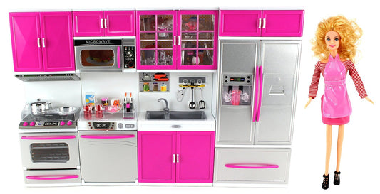 AZ Trading & Import My Modern Kitchen Full Deluxe Kit Battery Operated Kitchen Playset With Toy Doll, Lights, And Sounds