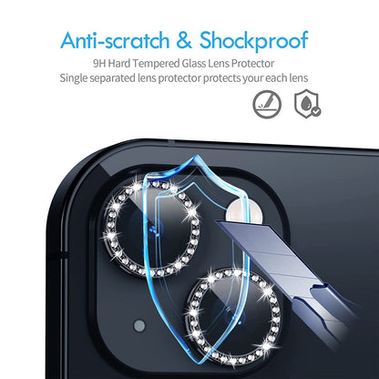 Diamond Camera Lens Protector, Diamond Tempered Glass Camera Cover Screen Protector for iPhone 14 / iPhone 14 Plus