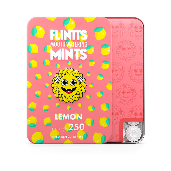 Flintts Mouth-Watering Mints Lemon F-Strength 250 Sugar-Free Vegan Dry Mouth Relief - US Stores