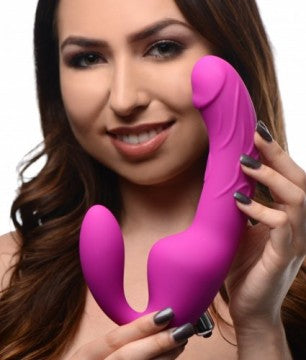 XR Brands Strap U Royal Rider Vibrating Strapless Strap- on Dildo - Pink