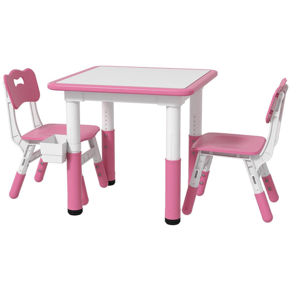Adjustable Kids' Table and Chair Set, 3 Pieces, Easy Clean, Pink, Perfect for Daycare and Classroom Use - US Stores