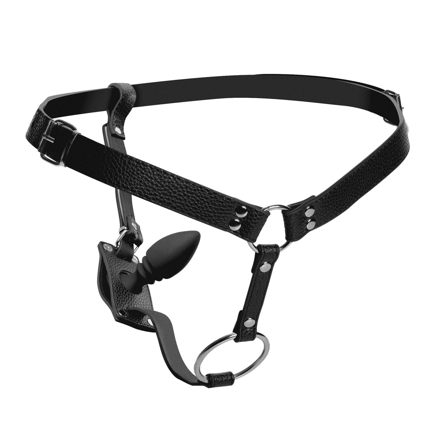 Male Cock Ring Harness with Silicone Anal Plug