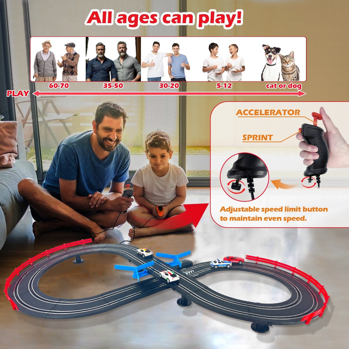 AGM MASTECH MR-01 Slot Car Racing Set with 4 Cars - US Stores