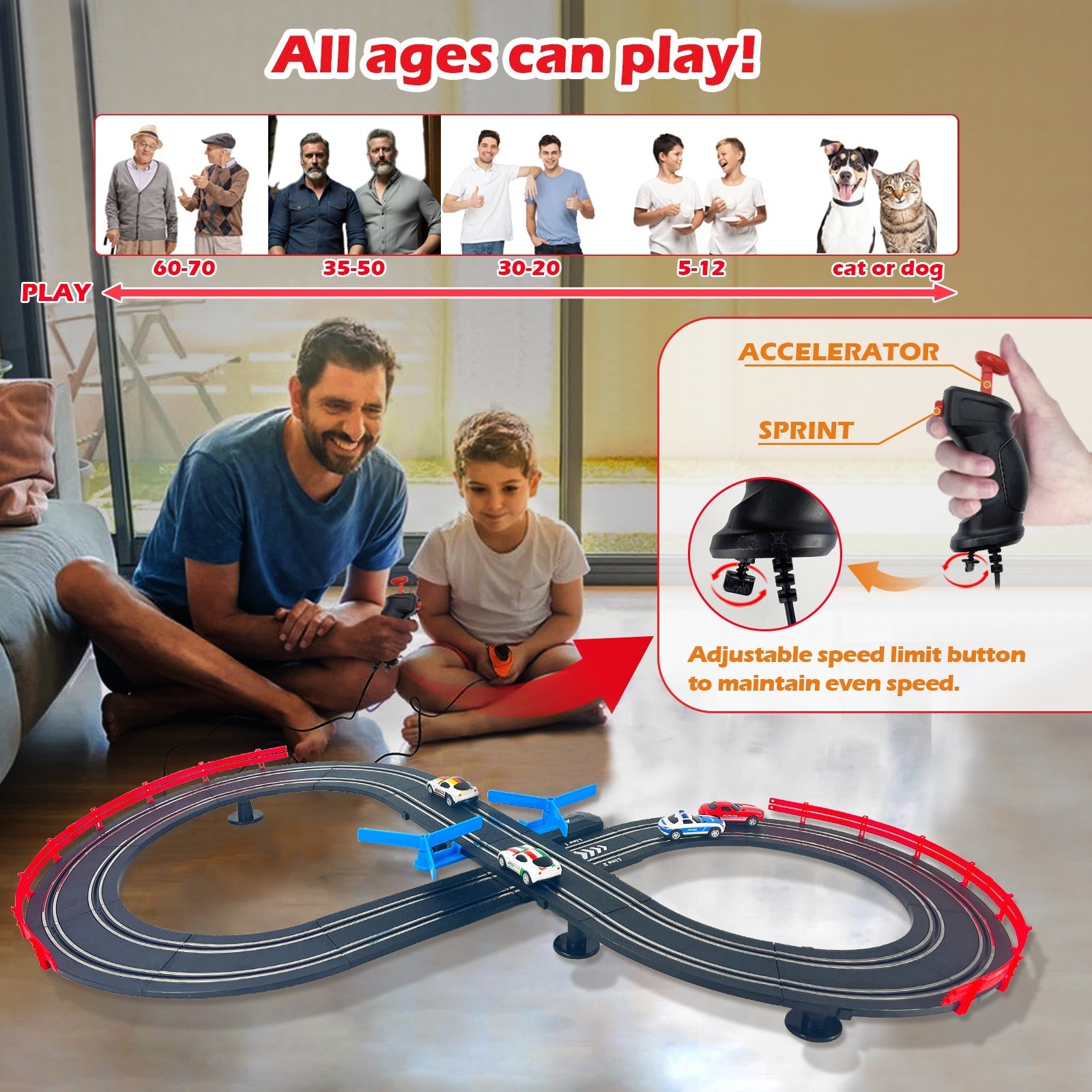 AGM MASTECH MR-01 Slot Car Racing Set with 4 Cars - US Stores