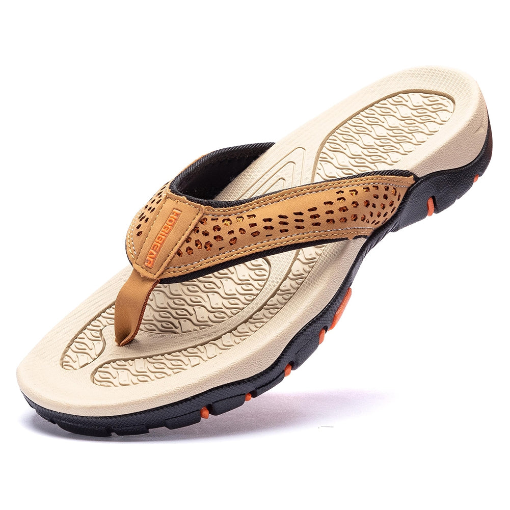 AZ Trading and Import Mens Thong Sandals Indoor and Outdoor Beach Flip Flop Khaki/Orange (Size 9)