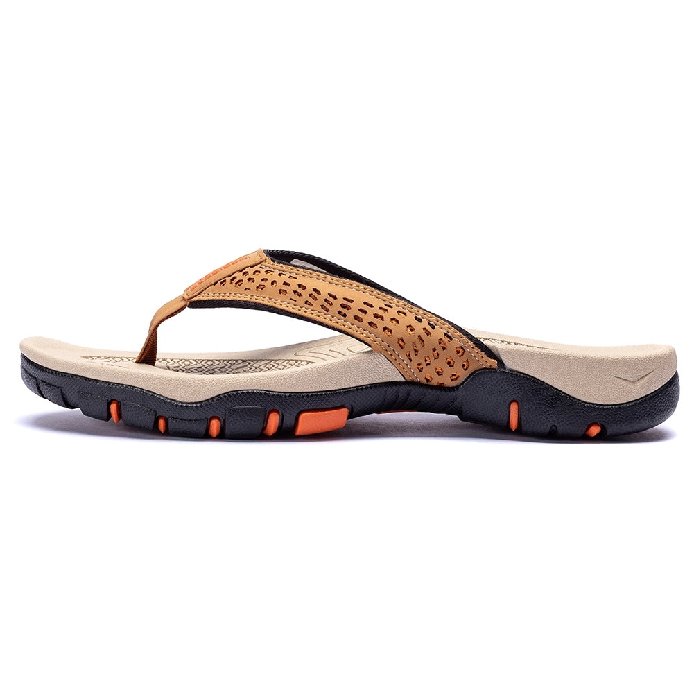 AZ Trading and Import Mens Thong Sandals Indoor and Outdoor Beach Flip Flop Khaki/Orange (Size 9)