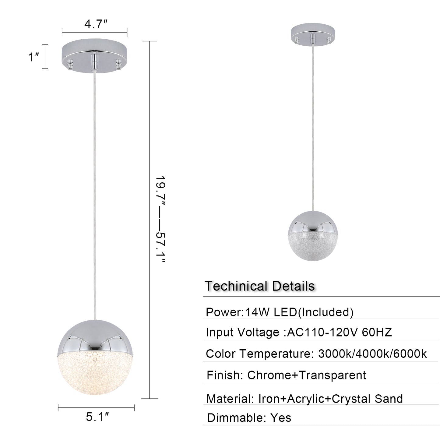 Pendant Light with Dimmable LED(set of 3)