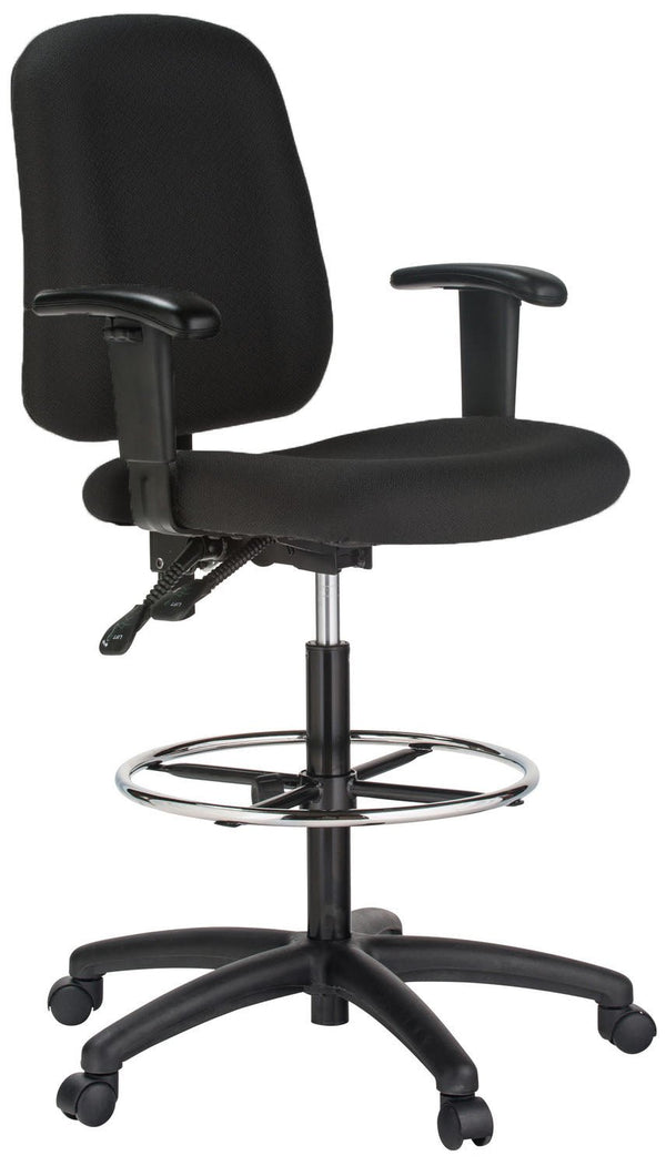 Contoured Dual Function Drafting Stool With Arms - Black Fabric - US Stores