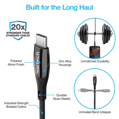 DigiWATT 240W USB - C to USB - C Digital Fast Charge Cable with LED Power Display | 12ft | Black - US Stores