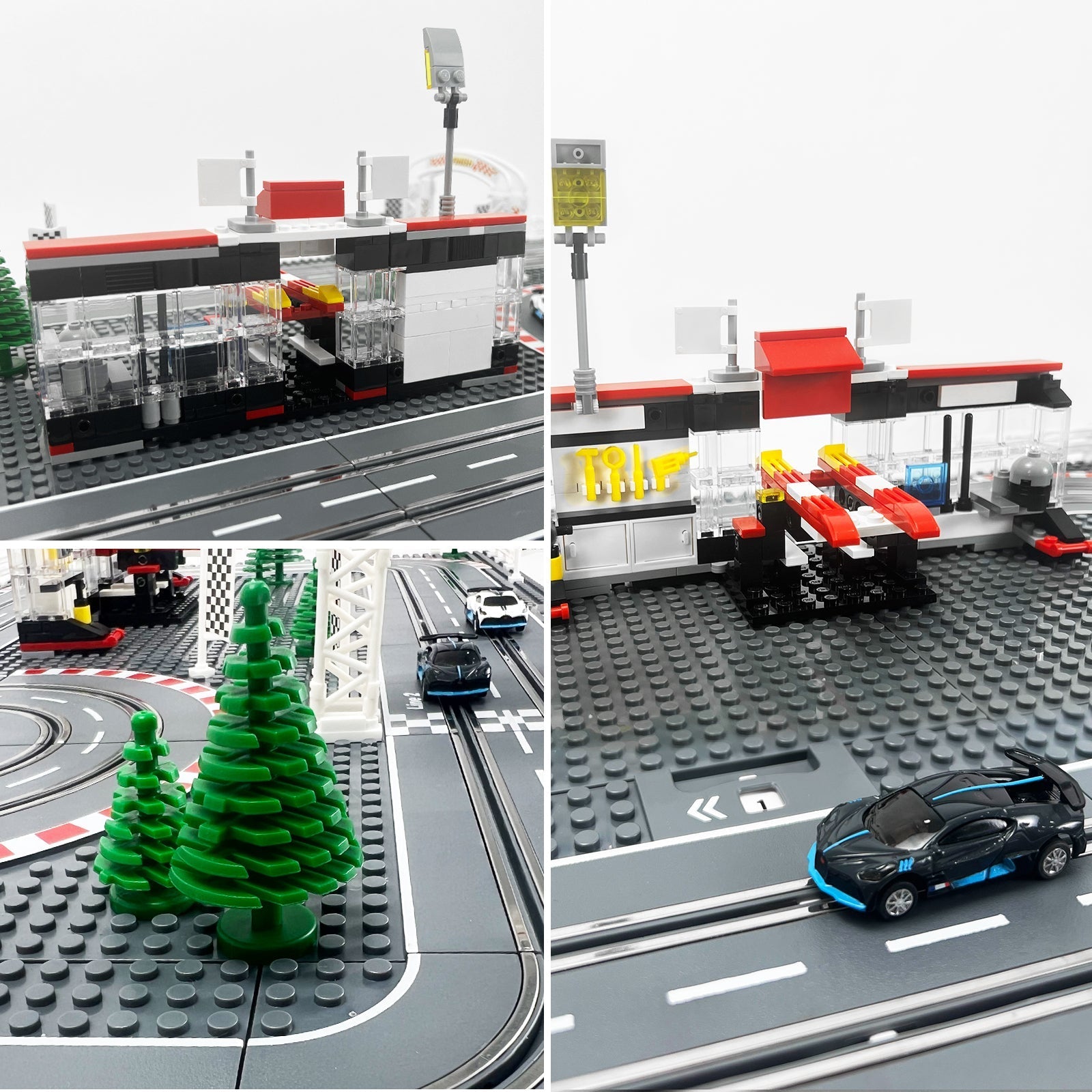 Dual-lane slot car race track set with two cars and adjustable-speed wired controllers
