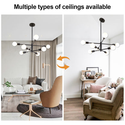 Chandelier Height Adjustable Modern Sputnik Chandeliers, E26 Bulb Easy Installation Dining Room Chandelier, Black 8 Light for Dining Room, Living Room, Bedroom