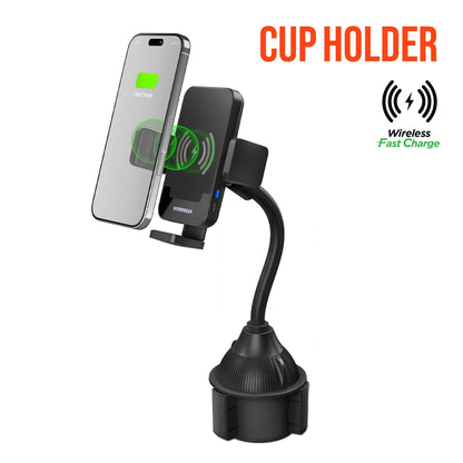 EZ Grip 15W Wireless Fast Charging Phone Mount | Cup Holder | Black - US Stores