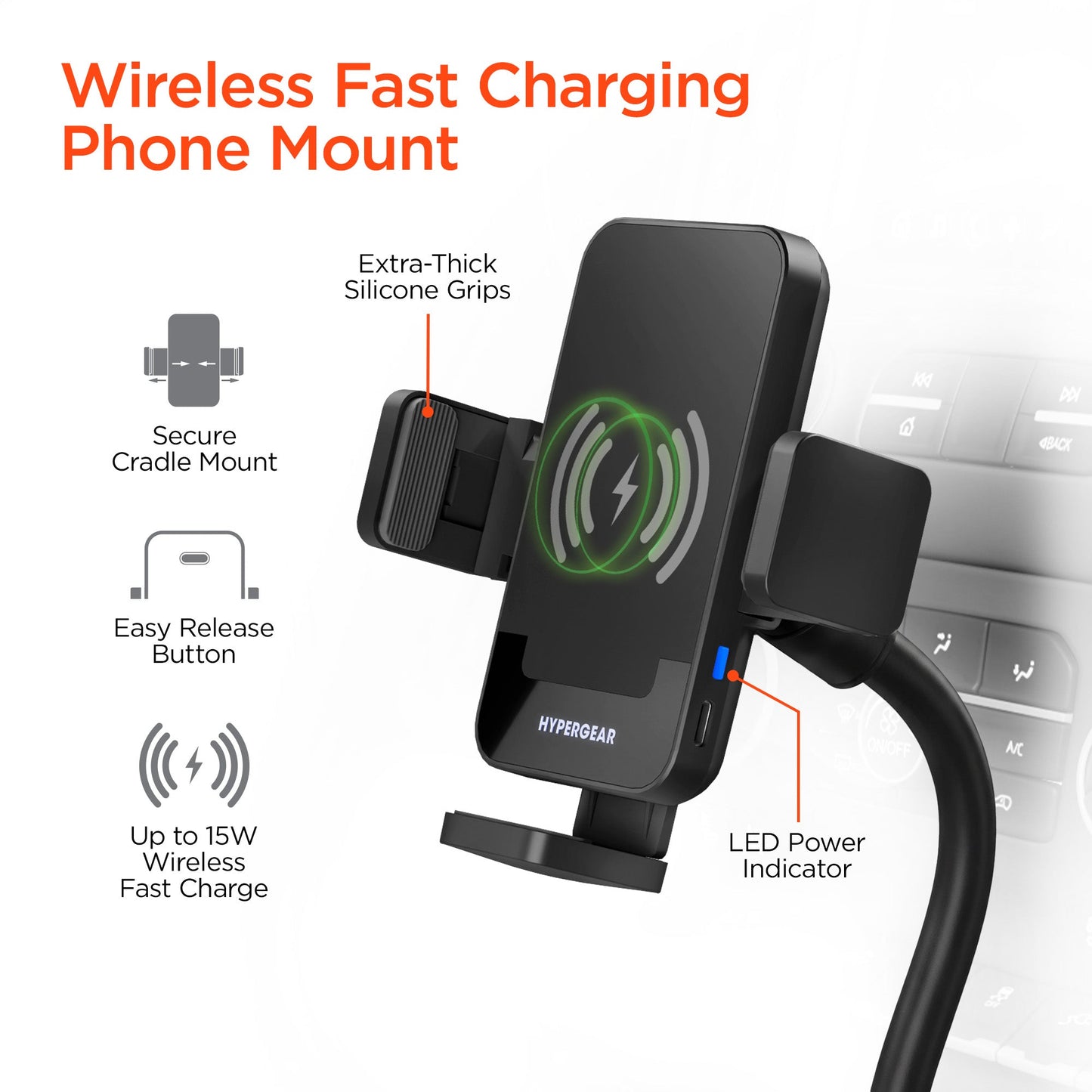 EZ Grip 15W Wireless Fast Charging Phone Mount | Cup Holder | Black - US Stores