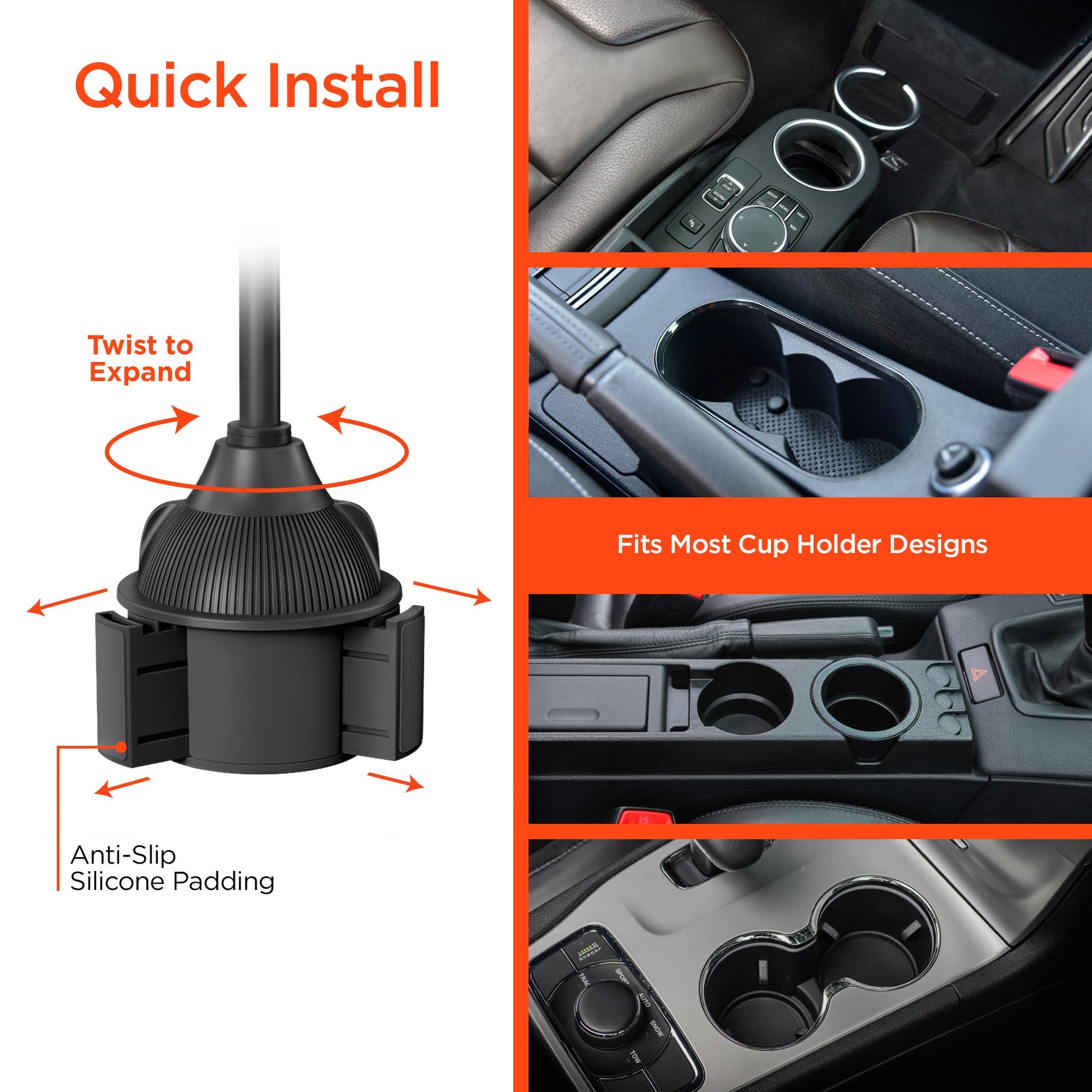 EZ Grip 15W Wireless Fast Charging Phone Mount | Cup Holder | Black - US Stores