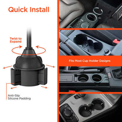 EZ Grip 15W Wireless Fast Charging Phone Mount | Cup Holder | Black - US Stores