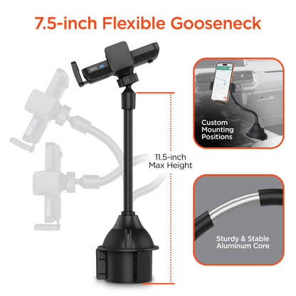 EZ Grip 15W Wireless Fast Charging Phone Mount | Cup Holder | Black - US Stores