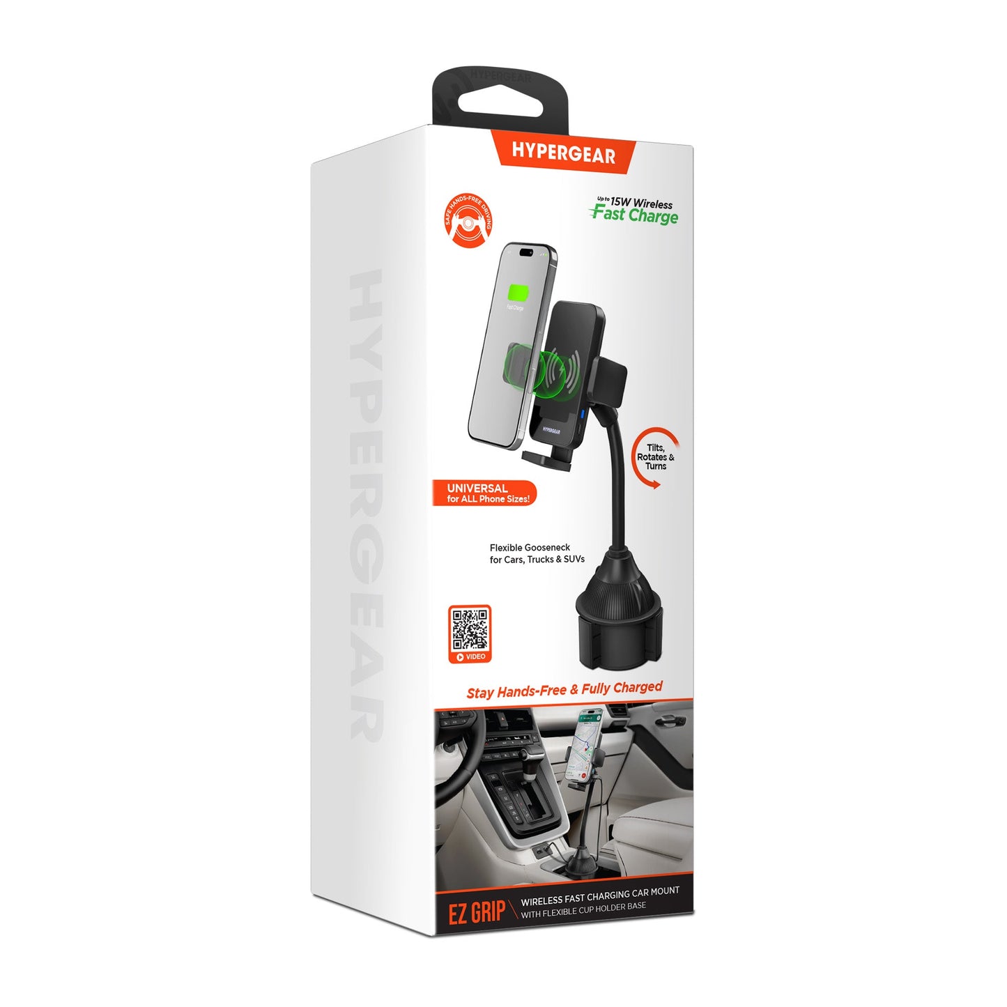 EZ Grip 15W Wireless Fast Charging Phone Mount | Cup Holder | Black - US Stores