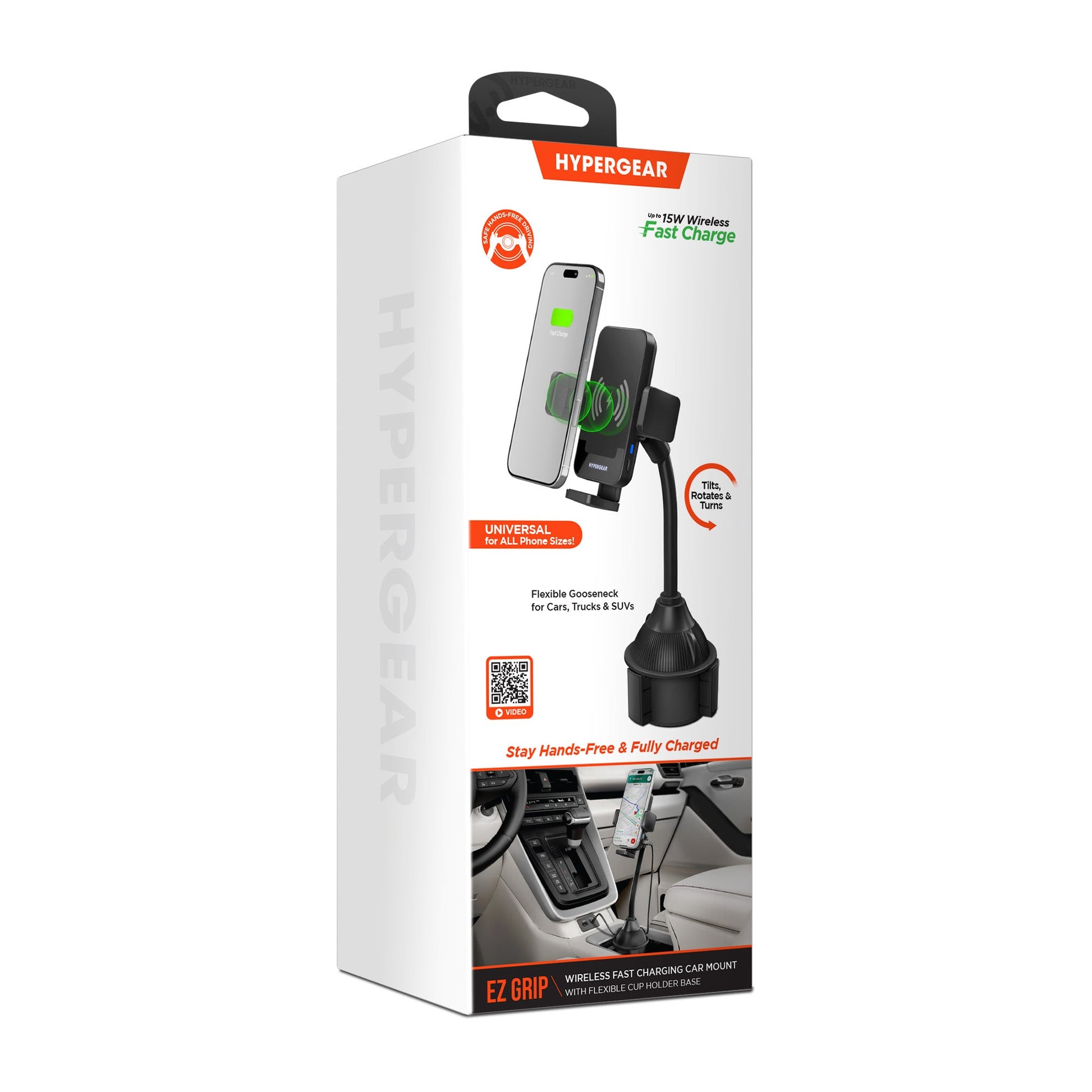 EZ Grip 15W Wireless Fast Charging Phone Mount | Cup Holder | Black - US Stores