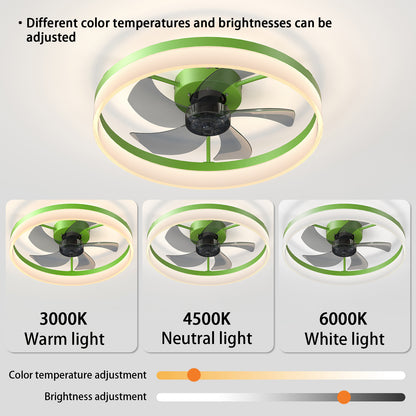 Ceiling Fans with Lights Dimmable LED Embedded installation of thin modern ceiling fans(Green)