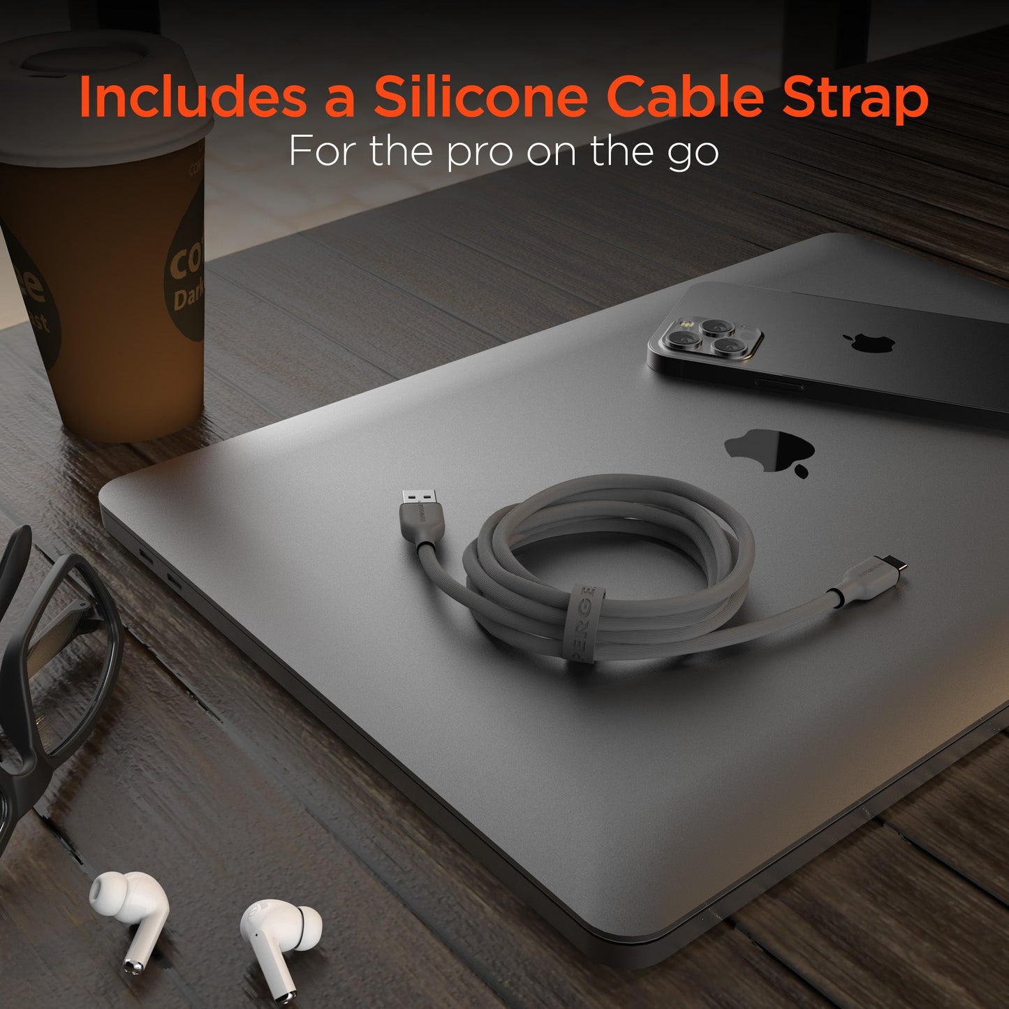 Flexi Pro USB to USB-C Soft-Touch Silicone Charge & Sync Cable | 6ft | Gray - US Stores